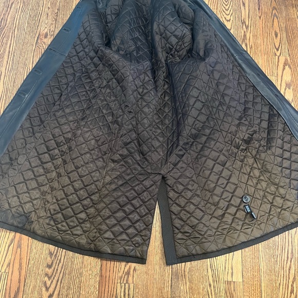 Linda Allard Ellen Tracy Quilty Long Coat w/Leather Trim and belt - Picture 7 of 15